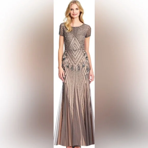 Adrianna Papell | Dresses | Adrianna Papell Art Deco Beaded Godet Gown Size  8 | Poshmark